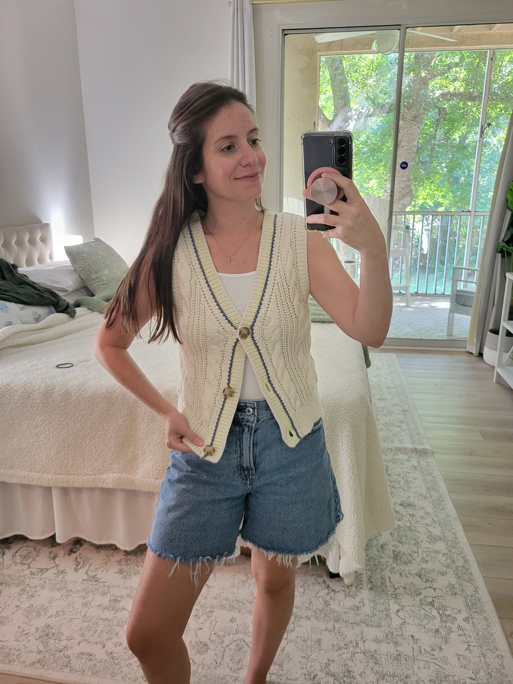 Cream Cable Knit Button-Front Sweater Vest